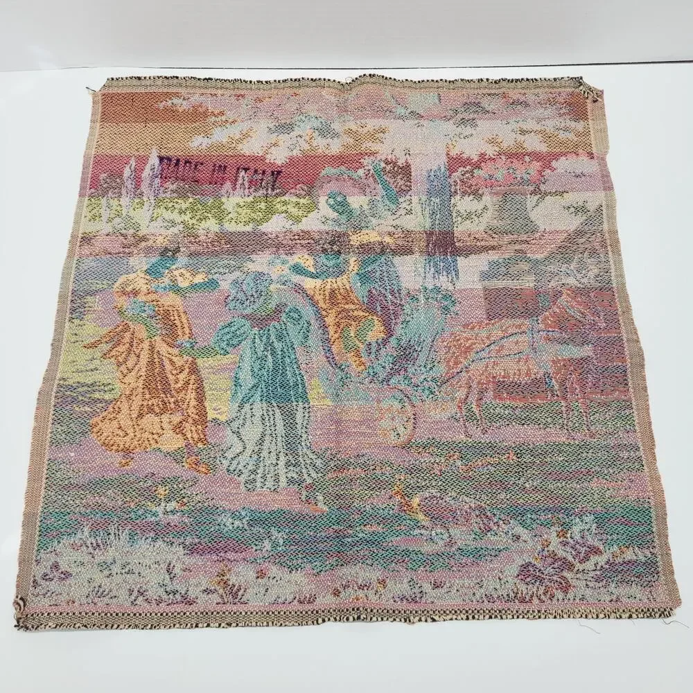 Kids in Garden Scene Vintage Wall Hanging Tapestry Made In Italy Carriage Ram